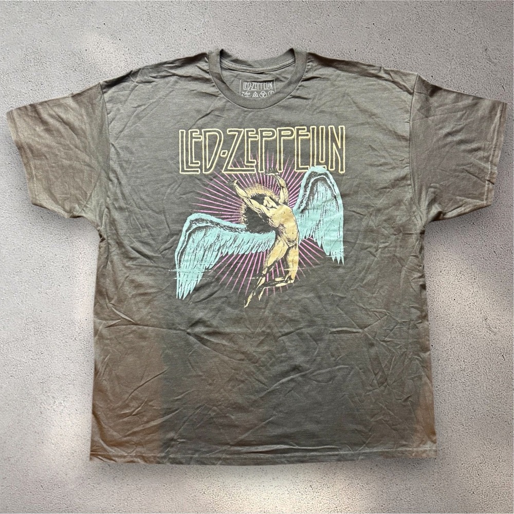 Led Zeppelin Swan Song Icarus Graphic T-Shirt Mens XL Charcoal Grey Rock Band